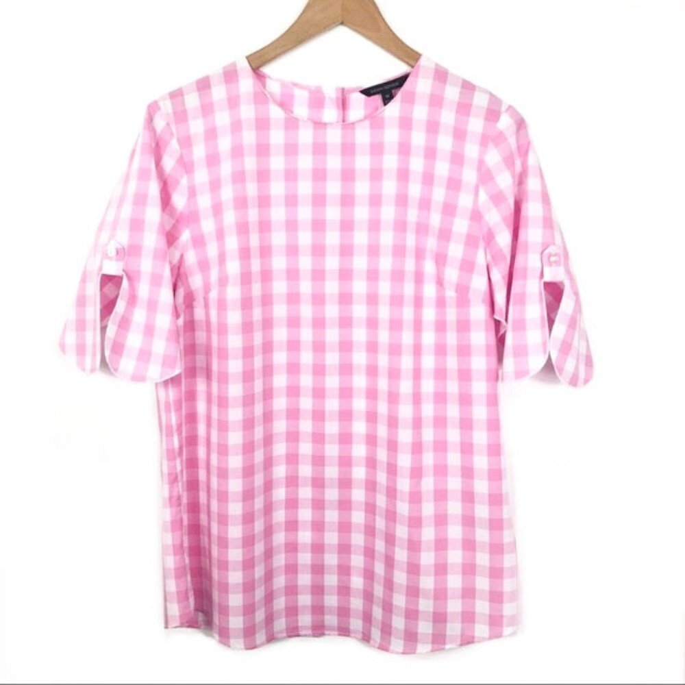 Banana Republic Pink Gingham Tie Sleeve Top Extra Small XS - Picture 3 of 8